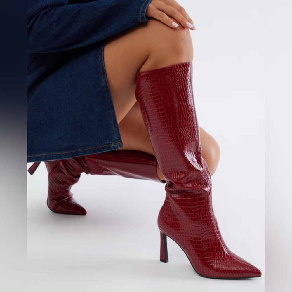 Stuart Weitzman Red Croc Heeled Boots